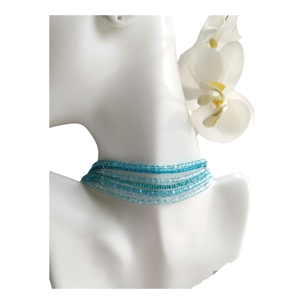 Turquoise choker necklace blue crystal beaded 🆕